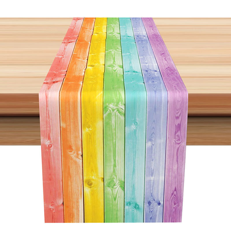 Lofaris Colorful Wood Texture Rainbow Fabric Table Runner