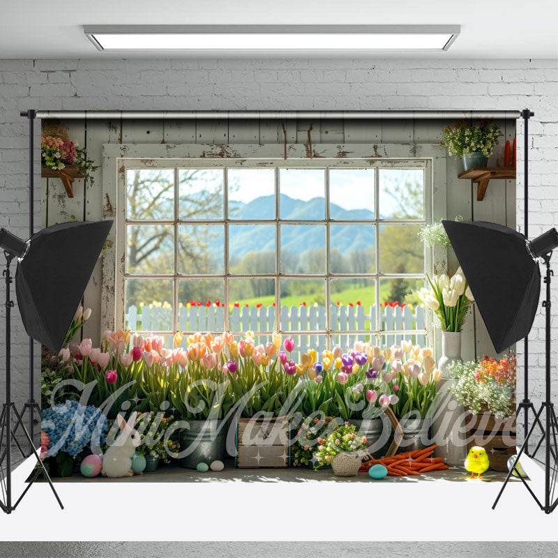 Lofaris Colors Floral Retro Wood Wall Window Photo Backdrop
