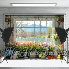 Lofaris Colors Floral Retro Wood Wall Window Photo Backdrop