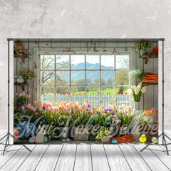 Lofaris Colors Floral Retro Wood Wall Window Photo Backdrop