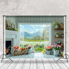 Lofaris Colors Floral White Wood Wall Door Photo Backdrop