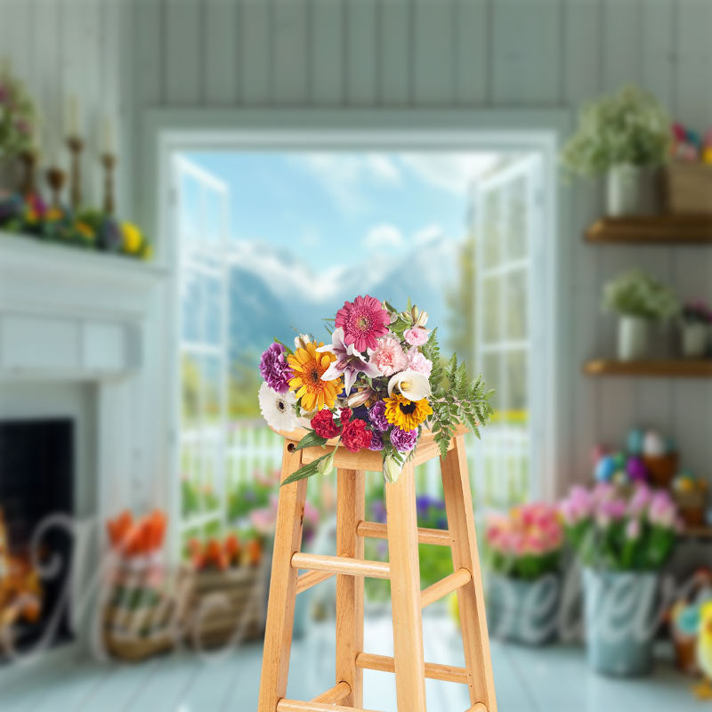 Lofaris Colors Floral White Wood Wall Door Photo Backdrop