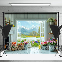 Lofaris Colors Floral White Wood Wall Door Photo Backdrop