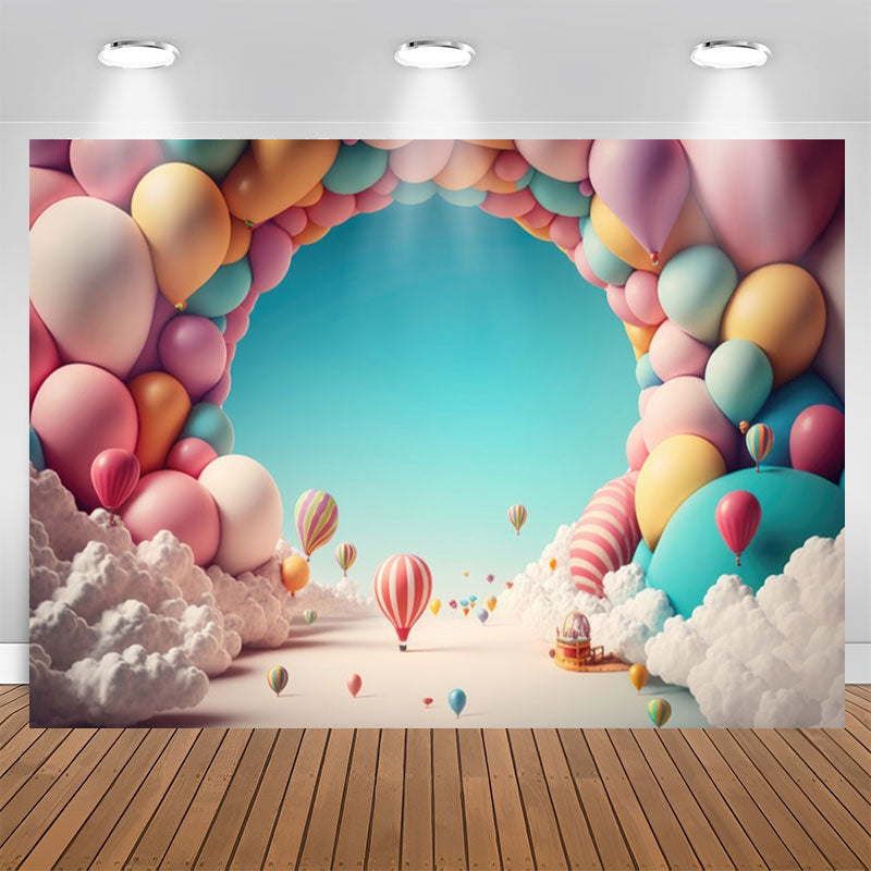 Lofaris Colourful Balloon Blue Sky 1st Birthday Backdrop