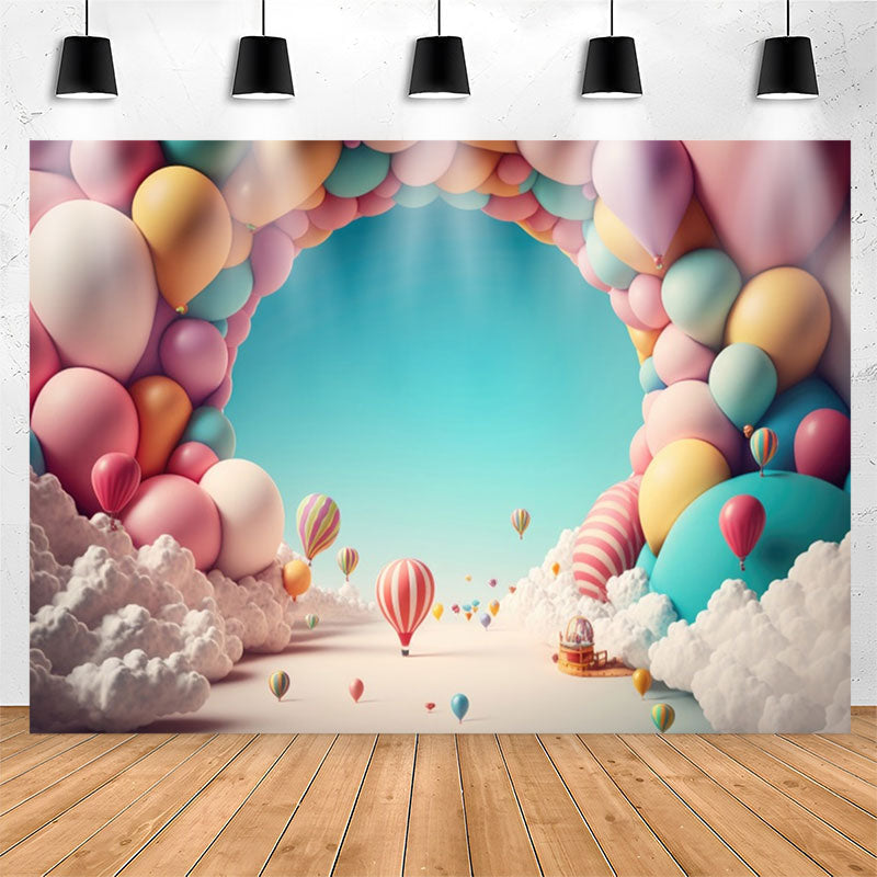 Lofaris Colourful Balloon Blue Sky 1st Birthday Backdrop