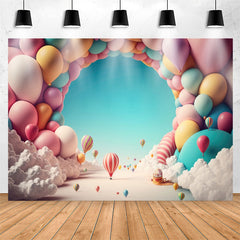 Lofaris Colourful Balloon Blue Sky 1st Birthday Backdrop