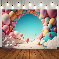 Lofaris Colourful Balloon Blue Sky 1st Birthday Backdrop