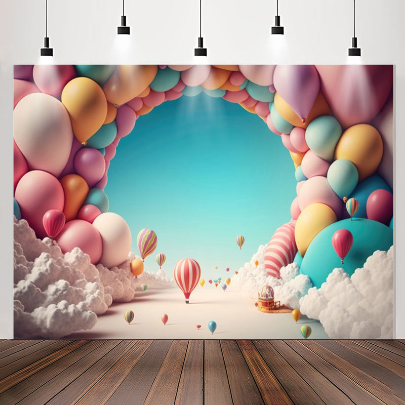 Lofaris Colourful Balloon Blue Sky 1st Birthday Backdrop