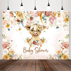 Lofaris Colourful Floral Cow Baby Shower Backdrop For Girl