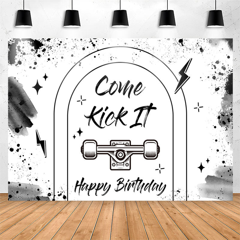 Lofaris Come Kick It Black Ink White Happy Birthday Backdrop