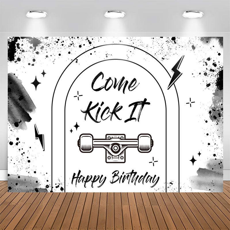 Lofaris Come Kick It Black Ink White Happy Birthday Backdrop