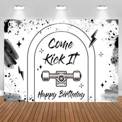 Lofaris Come Kick It Black Ink White Happy Birthday Backdrop