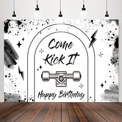 Lofaris Come Kick It Black Ink White Happy Birthday Backdrop