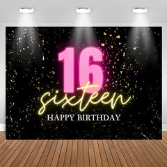Lofaris Confetti Gold Black Happy Sixteen Birthday Backdrop