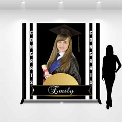 Lofaris Congrats Black Stripe Custom Graduation Backdrop