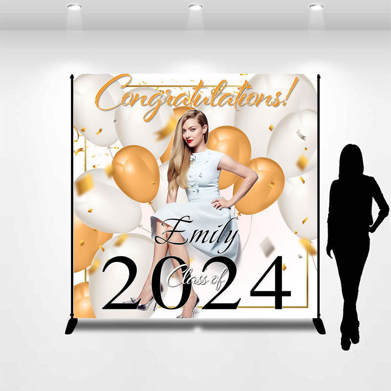 Lofaris Congrats Orange White Balloon Custom Grad Backdrop