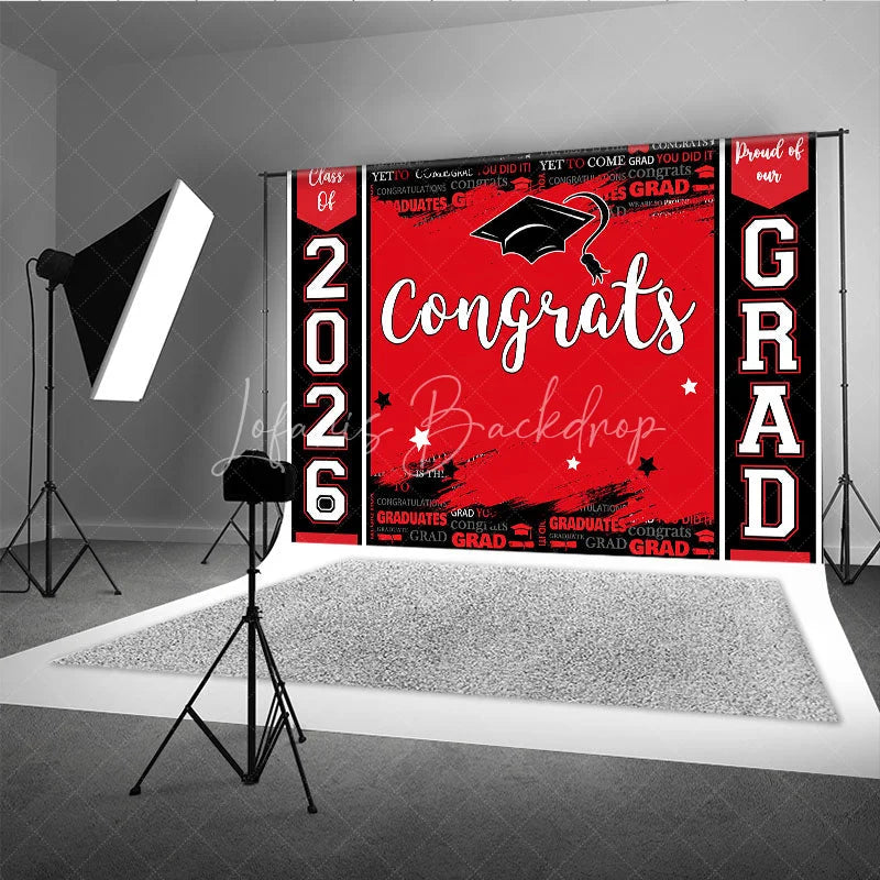 Lofaris Congrats Red Black Paint Happy Graduation Backdrop