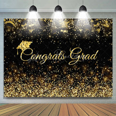Lofaris Congratulation Graduation Glitter Gold Congrats Grad Black Backdrop