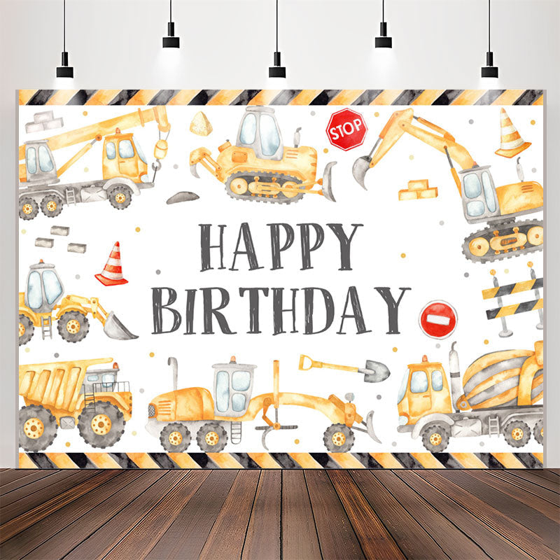 Lofaris Construction Style White Birthday Backdrop For Boys
