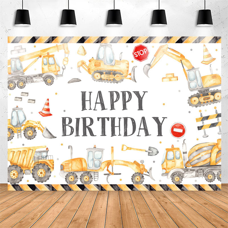 Lofaris Construction Style White Birthday Backdrop For Boys