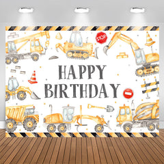 Lofaris Construction Style White Birthday Backdrop For Boys