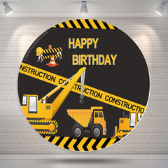 Lofaris Construction Truck Happy Birthday Round Backdrop