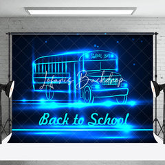 Lofaris Cool Black Blue Neon Bus Back To School Backdrop