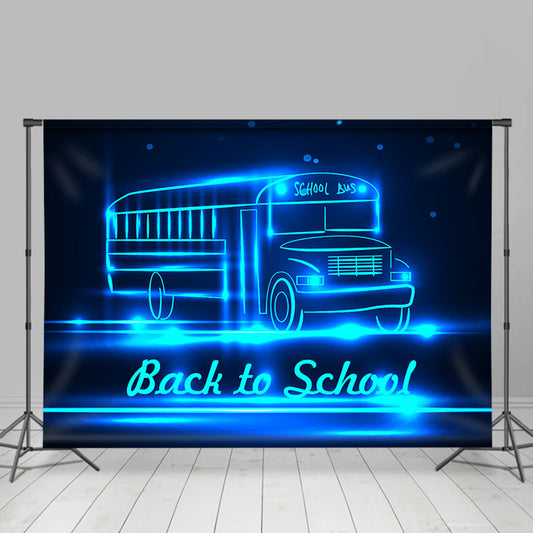 Lofaris Cool Black Blue Neon Bus Back To School Backdrop