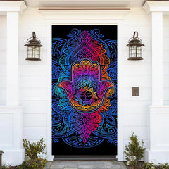 Lofaris Cool Blue Gradient Mandala Hamasa Hand Door Cover