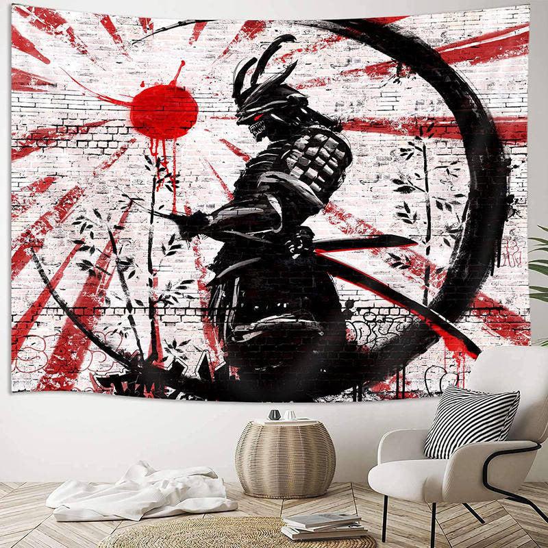 Lofaris Cool Brick Wall Graffiti Japanese Samurai Tapestry