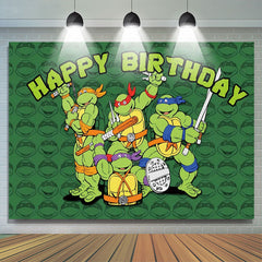 Lofaris Cool Turtle Warriors Green Birthday Party Backdrop