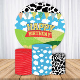 Lofaris Cow Cloud Print Farm Story Round Birthday Backdrop