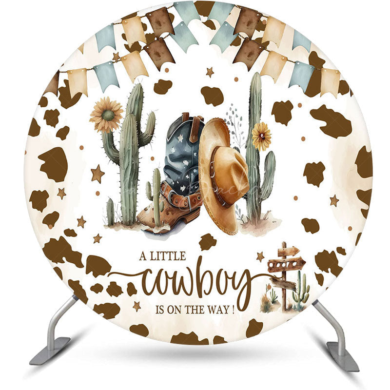 Lofaris Cowboy Sand Cactus Retro Round Baby Shower Backdrop