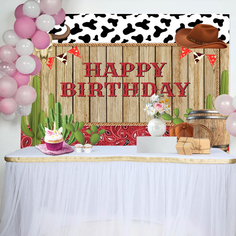 Lofaris Cowboy Wood Cactus Brown Cap Boots Birthday Backdrop