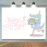 Lofaris Crocodile Holding Cake Pink Happy Birthday Backdrop