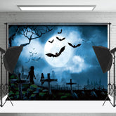 Lofaris Cross Ghost Moon Bat Foggy Halloween Backdrop