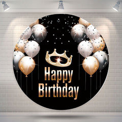 Lofaris Crown Balloon Black Birthday Party Round Backdrop
