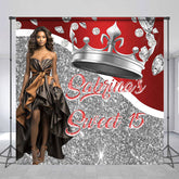 Lofaris Crown Silver Red Custom Sweet 15 Birthday Backdrop