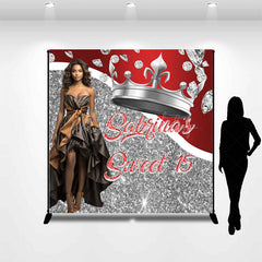 Lofaris Crown Silver Red Custom Sweet 15 Birthday Backdrop