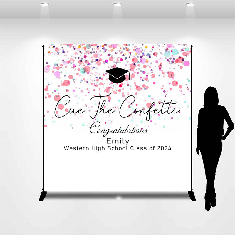 Lofaris Cue The Confetti Pink White Custom Grad Backdrop