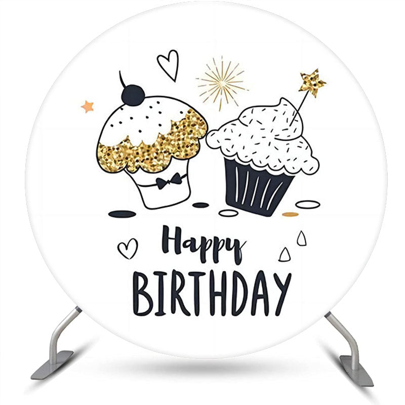 Lofaris Cupcakes Heart Star Simple Round Birthday Backdrop