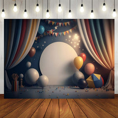Lofaris Curtain Dark Blue Balloons 1st Birthday Backdrop