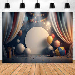 Lofaris Curtain Dark Blue Balloons 1st Birthday Backdrop