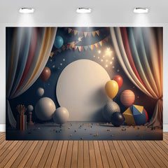 Lofaris Curtain Dark Blue Balloons 1st Birthday Backdrop