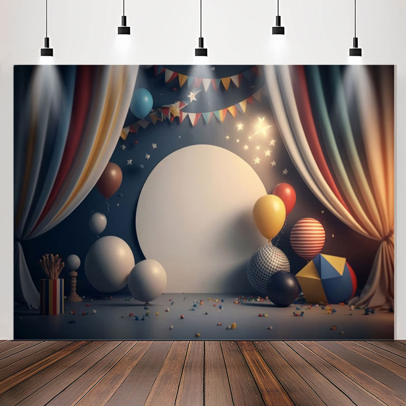 Lofaris Curtain Dark Blue Balloons 1st Birthday Backdrop