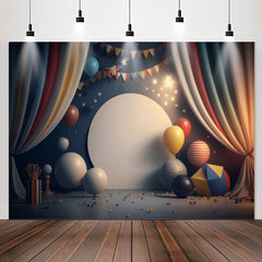 Lofaris Curtain Dark Blue Balloons 1st Birthday Backdrop