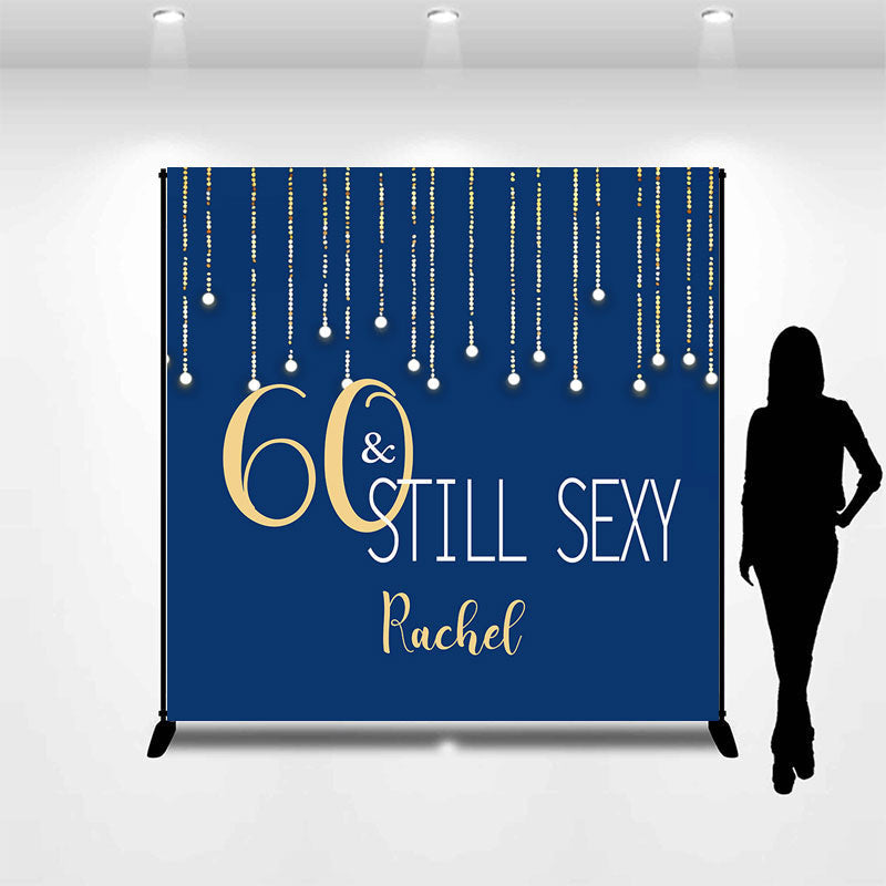 Lofaris Custom 60th Birthday Blue Gold Photo Booth Backdrop