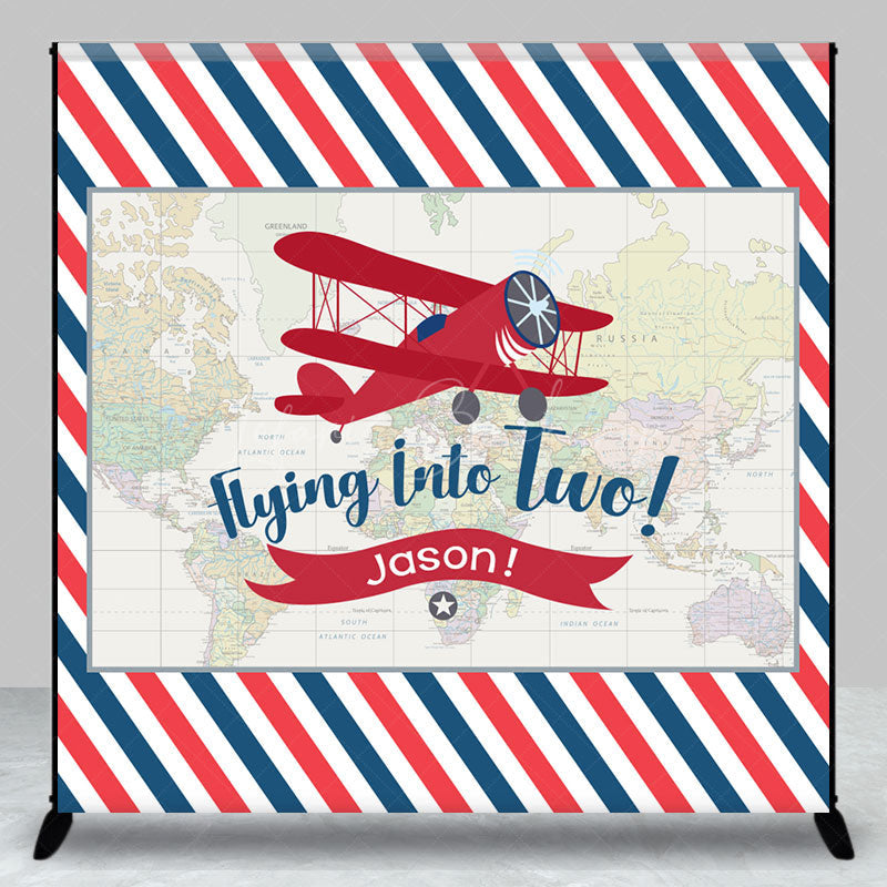 Lofaris Custom Airplane Stripe Map 2nd Birthday Backdrop