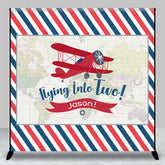 Lofaris Custom Airplane Stripe Map 2nd Birthday Backdrop
