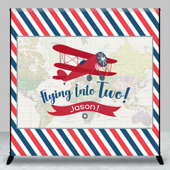 Lofaris Custom Airplane Stripe Map 2nd Birthday Backdrop